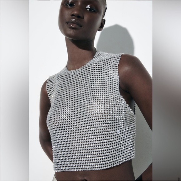 Silver Open Back Rhinestone Top - Picture 6 of 13